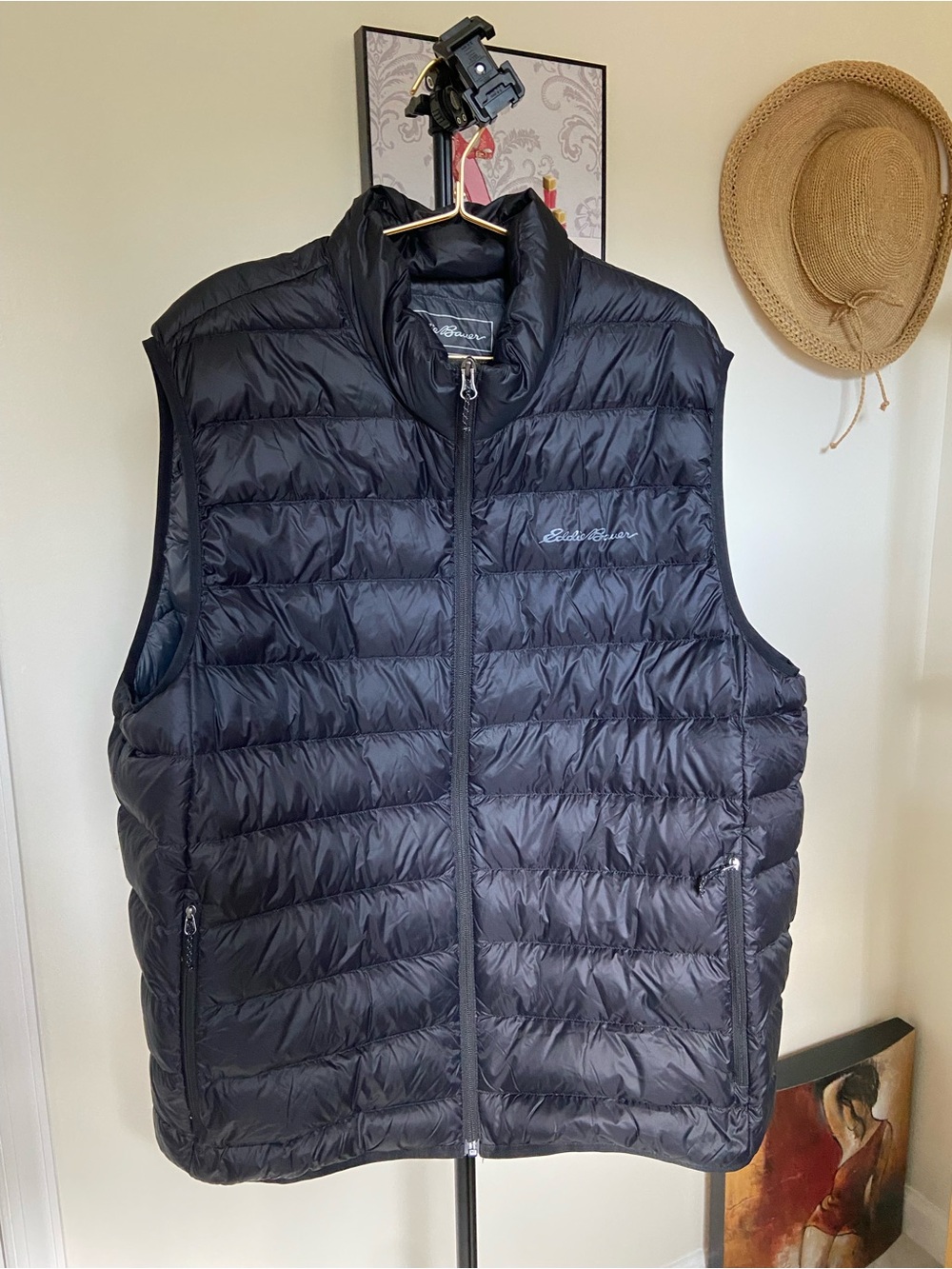 Eddie Bauer Men's Black Quilted Packable Down Vest